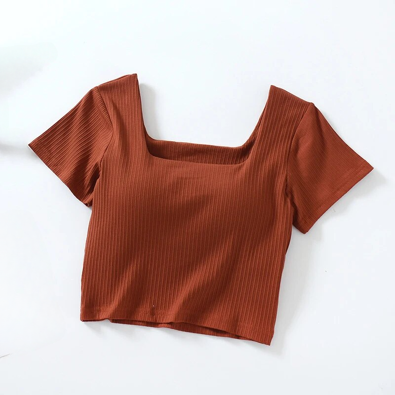 Camiseta corta con sujetador incorporado de algodón