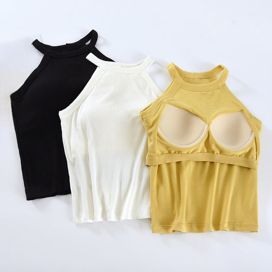 Top de cuello halter con sujetador incorporado - Largo corto