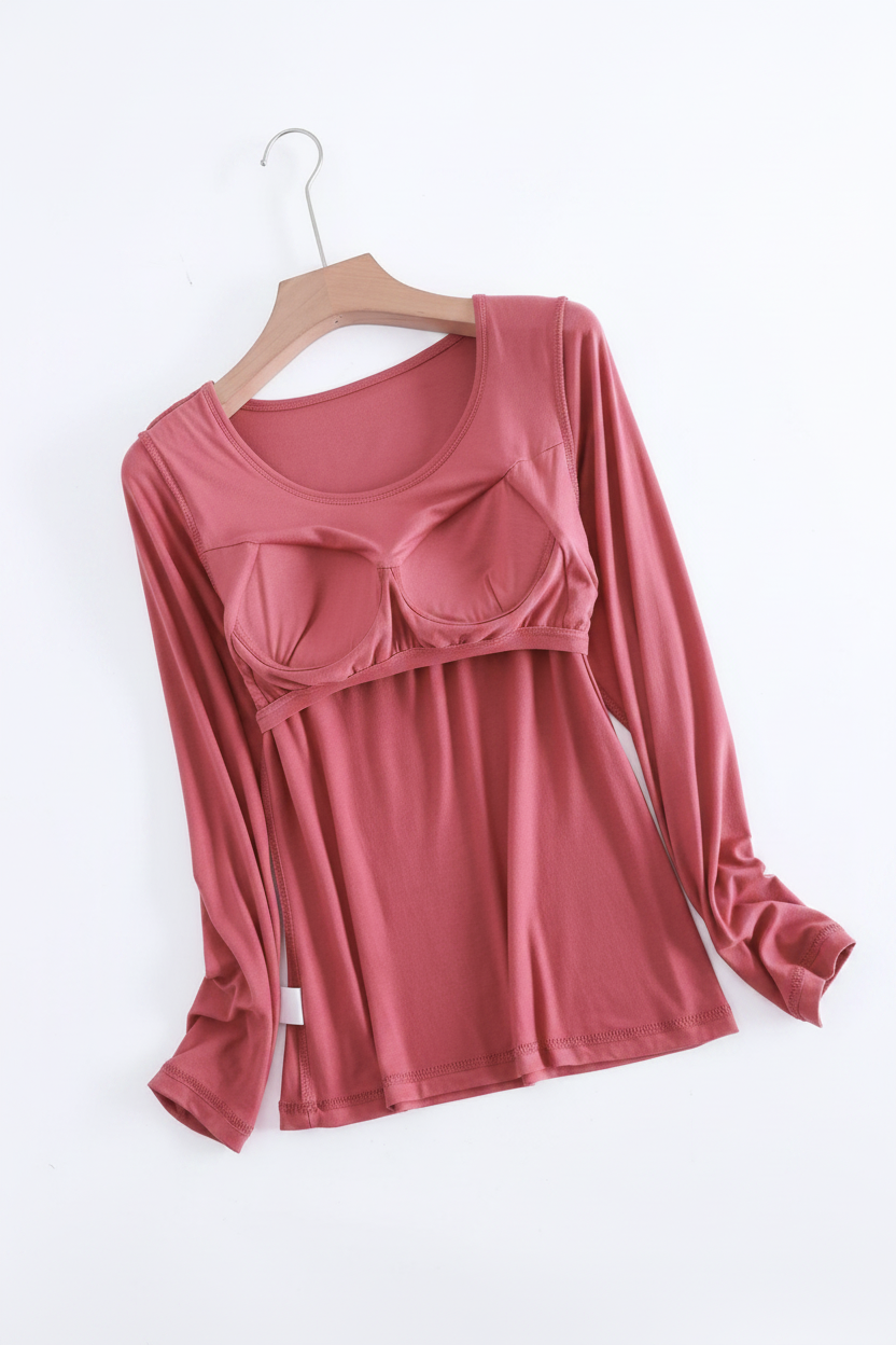 Two Piece Long Sleeve with Built In Bra Loungewear Pyjamas