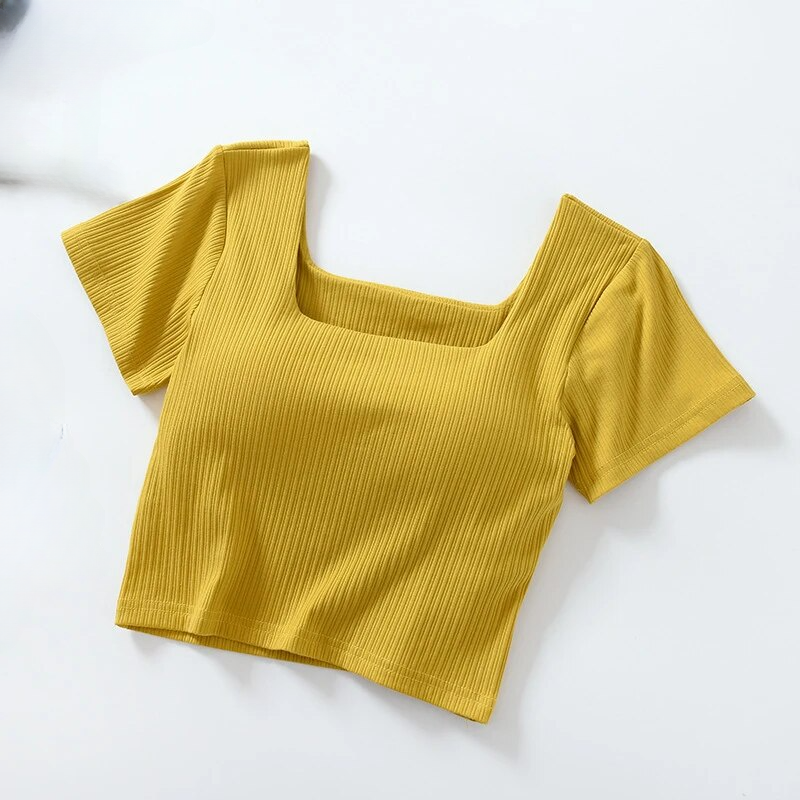 Camiseta corta con sujetador incorporado de algodón