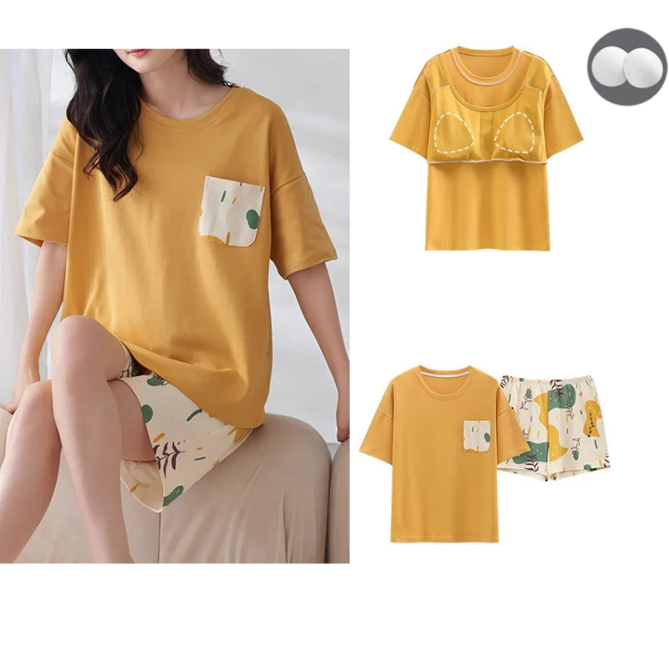 Parte superior de pijama con relleno incorporado. Conjunto de ropa de estar en casa. Talla grande disponible.