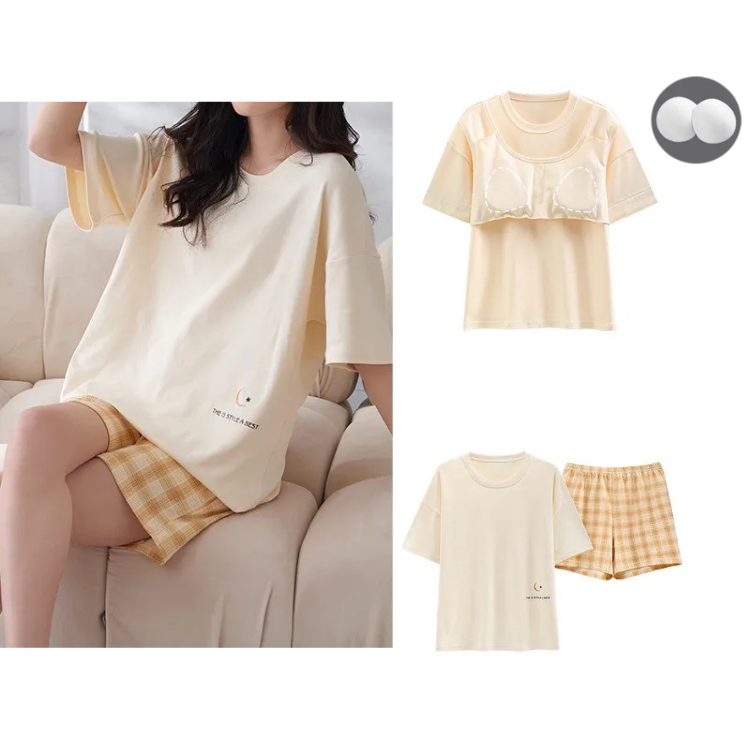 Parte superior de pijama con relleno incorporado. Conjunto de ropa de estar en casa. Talla grande disponible.