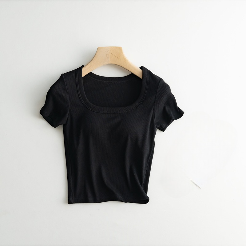 Scooped Neck Built in Bra T-Shirt Crop Length