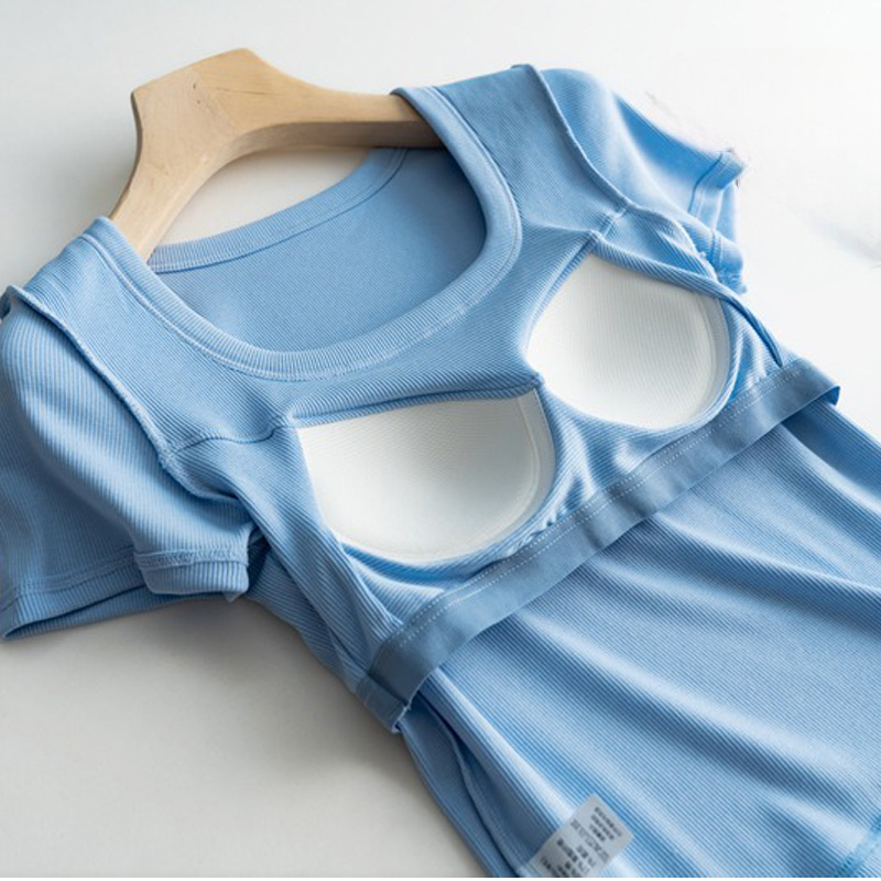 Scooped Neck Built in Bra T-Shirt Crop Length