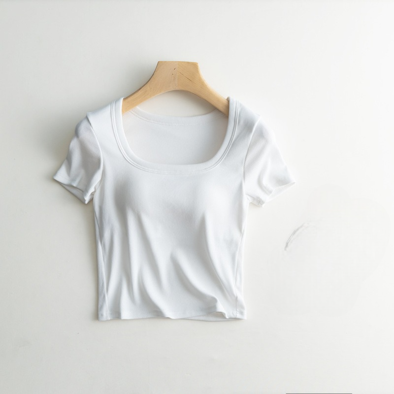 Scooped Neck Built in Bra T-Shirt Crop Length