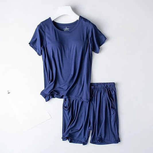 Shelf Bra Tshirt Two Piece Pyjamas Set Removable Bra Cups Plus size available