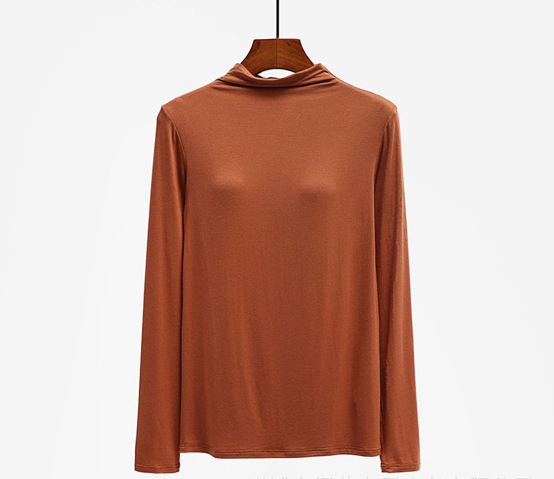 Turtle Neck Long Sleeve Top With Built In Bra Viscose
