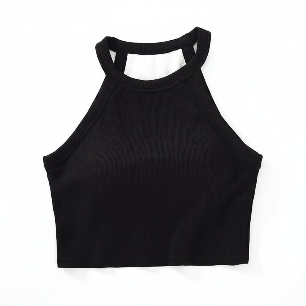 Camiseta corta con cuello halter y sujetador incorporado