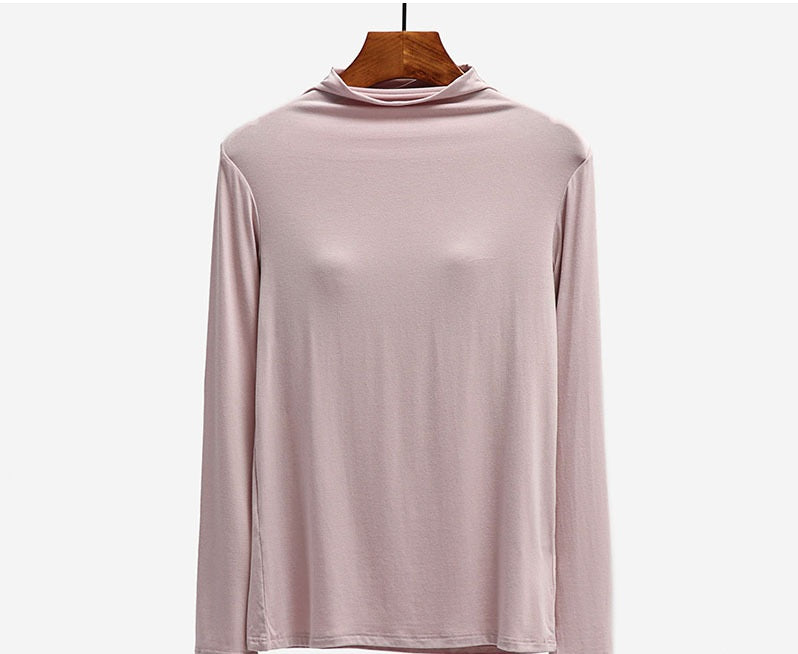 Turtle Neck Long Sleeve Top With Built In Bra Viscose