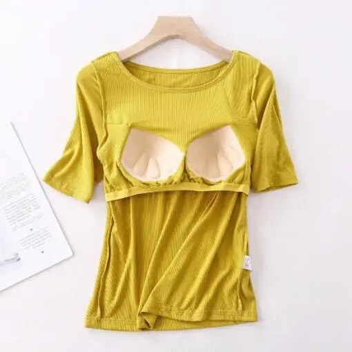 Built In Bra T Shirt with Sleeves Plus size available