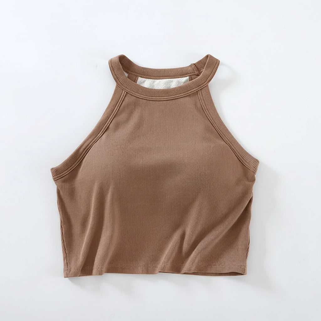 Camiseta corta con cuello halter y sujetador incorporado