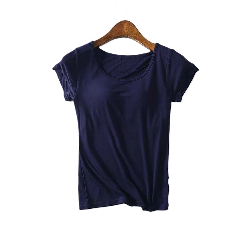 T-Shirt with Built In Bra Top Padding Inbuilt Bra Plus Size available
