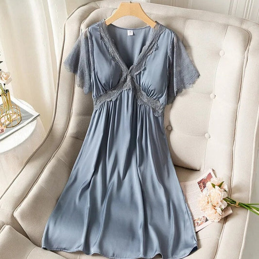 Lace Satin dress with Removable Bra Cups