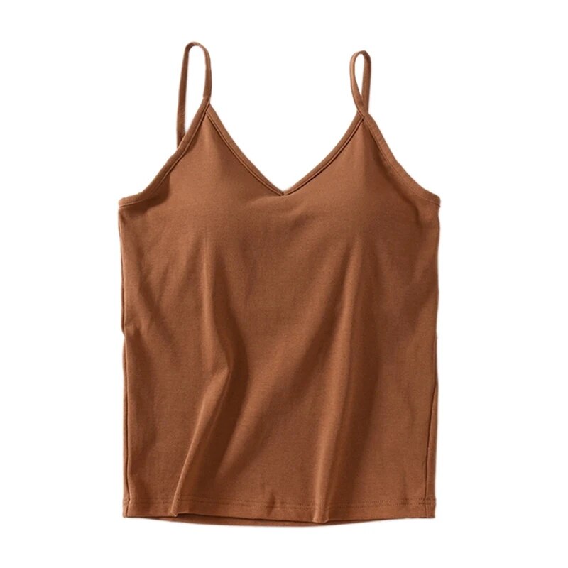 Singlet Top with Built in Bra Camisole V-neck with Built In Bra Cotton