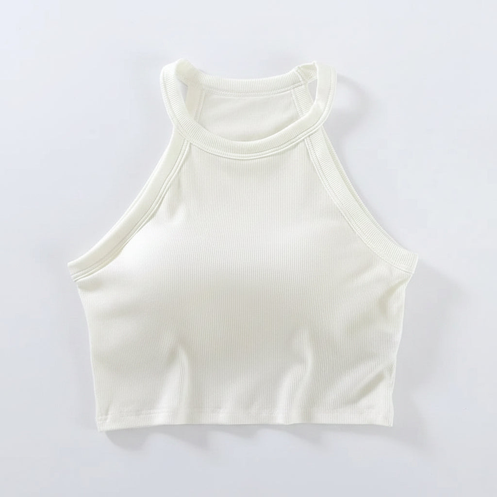 Camiseta corta con cuello halter y sujetador incorporado