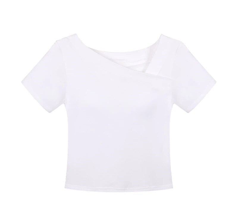 Chic Neckline Crop Top with Built In Bra Cotton