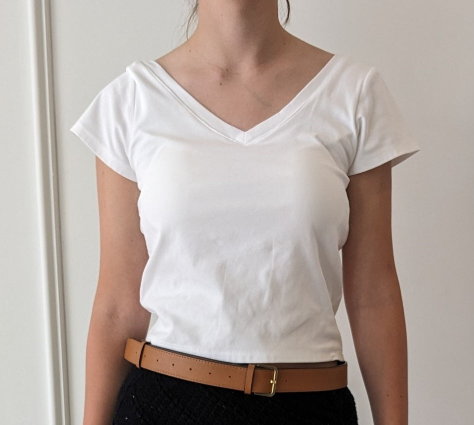 V Neck Crop T-Shirt Casual with Built In Bra Top Padding Cotton