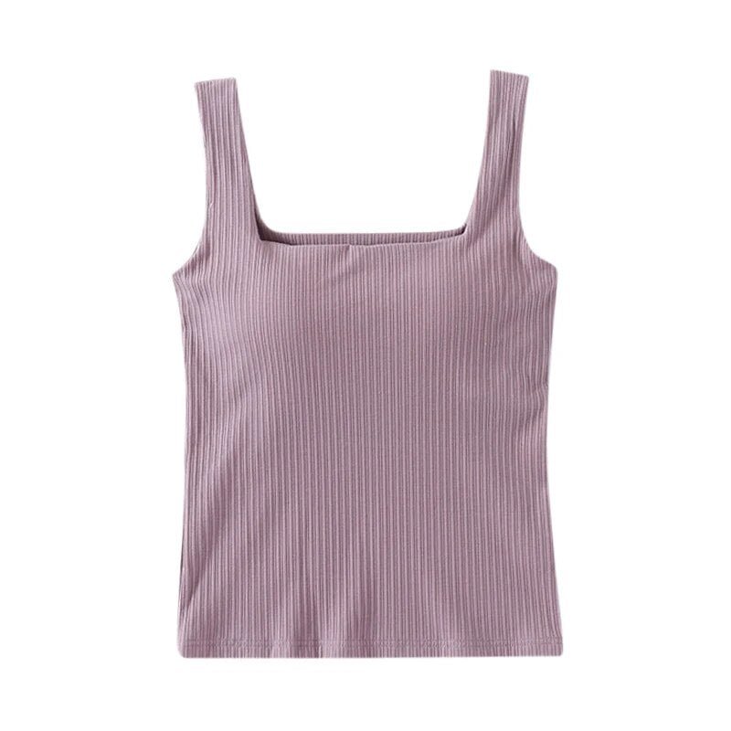 Square Neck Top Shirt with Built In Bra Cotton