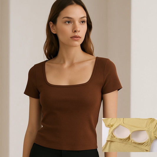 Built-in-Bra Top Square Neck with Short Sleeves