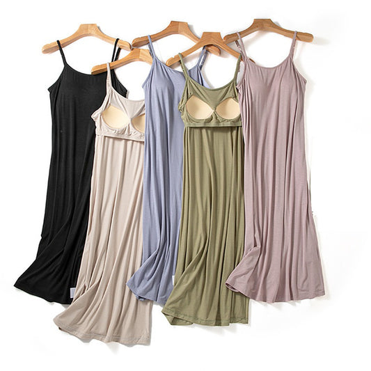 Built-In-Bra Spaghetti Adjustable Strap Nightgown/Casual Dress