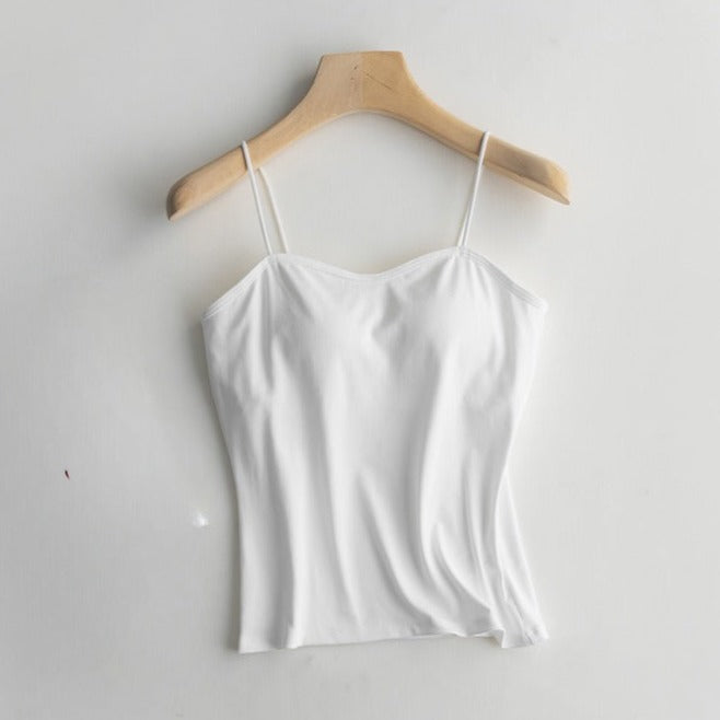 Spaghetti Strap Top with Built In Bra Cotton