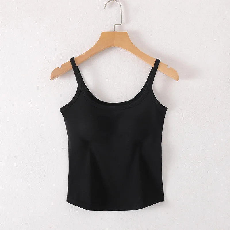 Camisola con sujetador incorporado, escote en V y sujetador incorporado, algodón