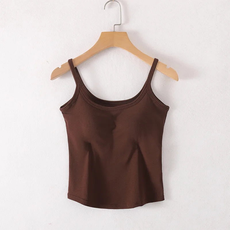 Camisola con sujetador incorporado, escote en V y sujetador incorporado, algodón