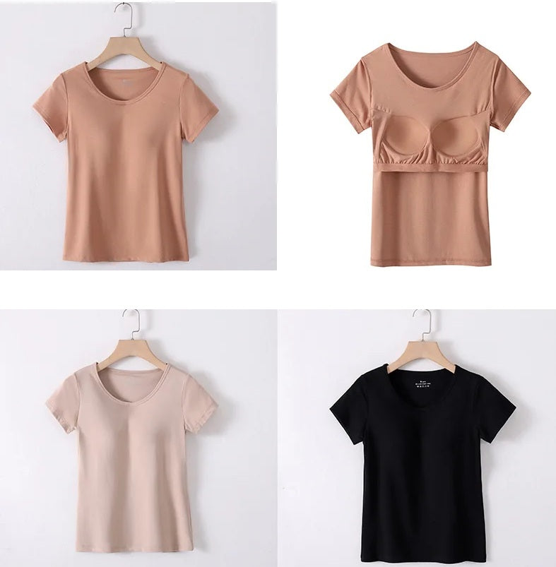 Camiseta con sujetador incorporado y relleno superior. Tallas grandes disponibles.