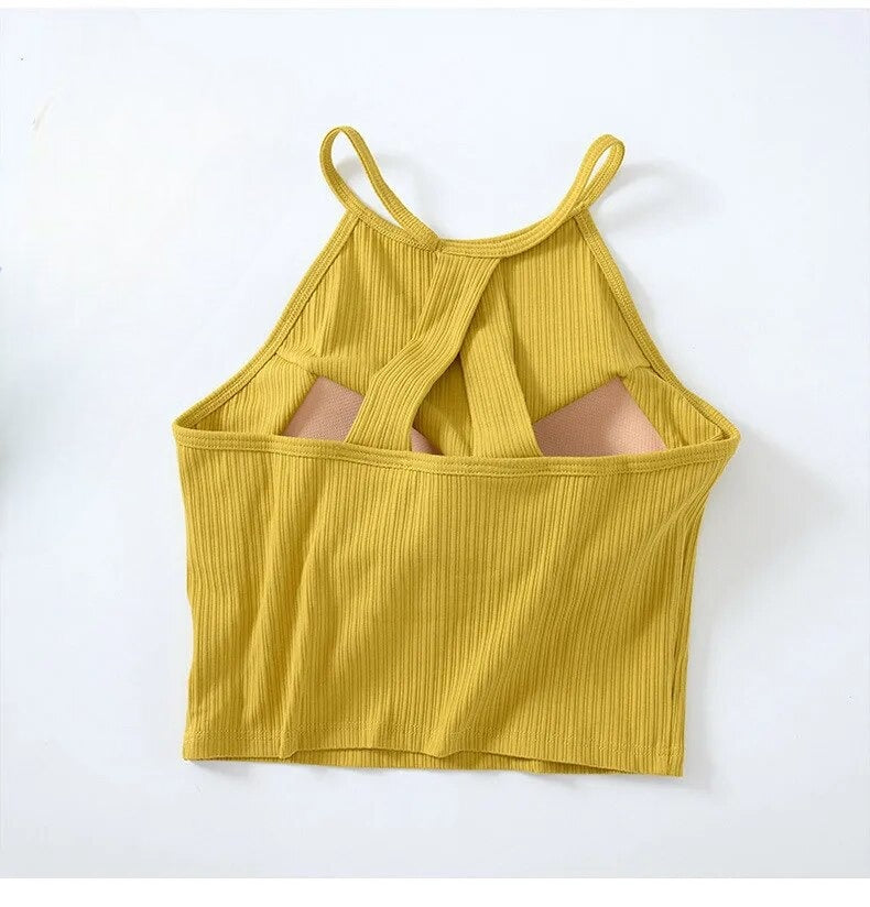 Halter Neck Crop Shirt with Inbuilt Bra Cotton