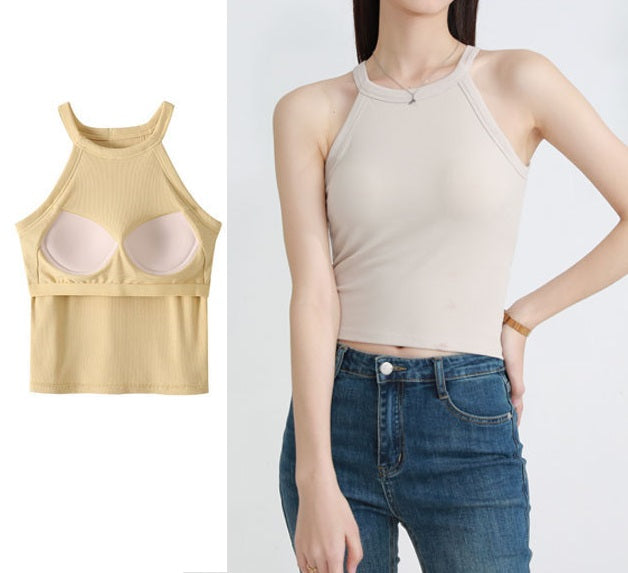 Halter Neck Top with Built in Bra - Short Length