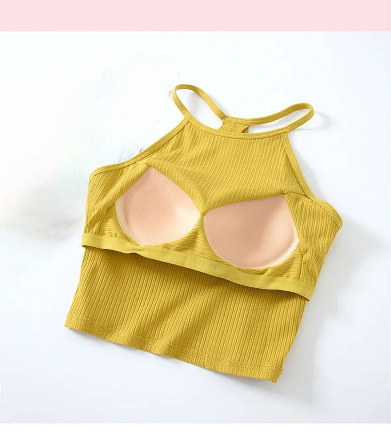 Halter Neck Crop Shirt with Inbuilt Bra Cotton