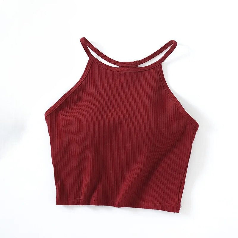 Halter Neck Crop Shirt with Inbuilt Bra Cotton