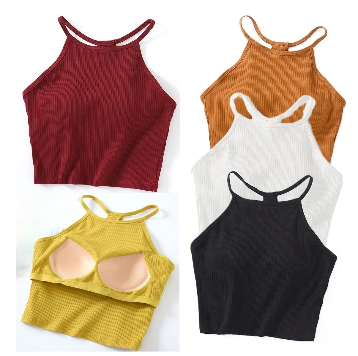 Halter Neck Crop Shirt with Inbuilt Bra Cotton