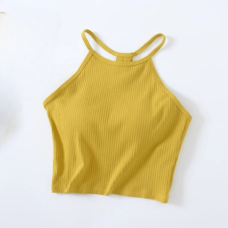 Halter Neck Crop Shirt with Inbuilt Bra Cotton