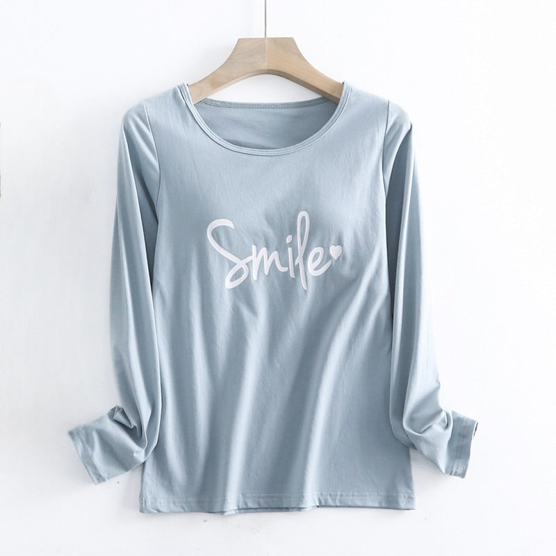 Long Sleeve Top with Built In Bra Cotton Smile