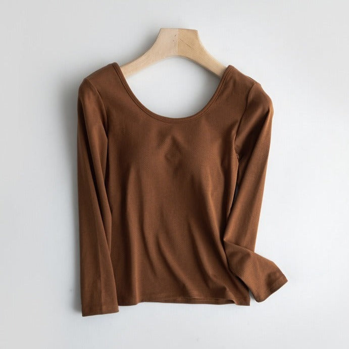 Long Sleeve Round Neck with a Built In Bra Cotton