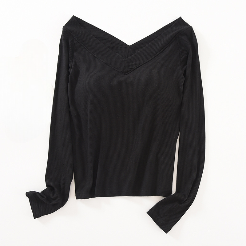 Long Sleeve Off Shoulder Built-in Bra Top