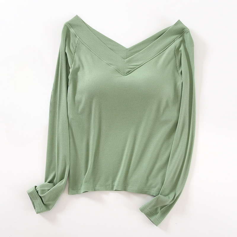 Long Sleeve Off Shoulder Built-in Bra Top