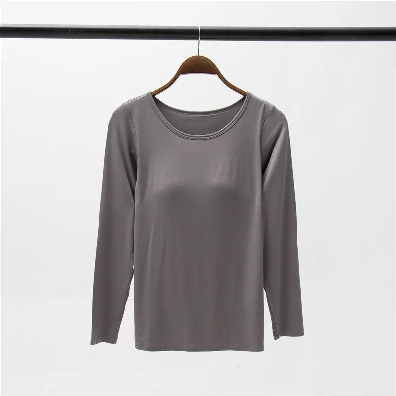 Long Sleeve Top With Built In Bra Chest Padding Loungewear Plus size available