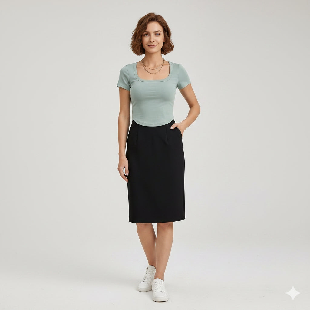 Cotton Scooped Neck Built in Bra T-Shirt Crop Length