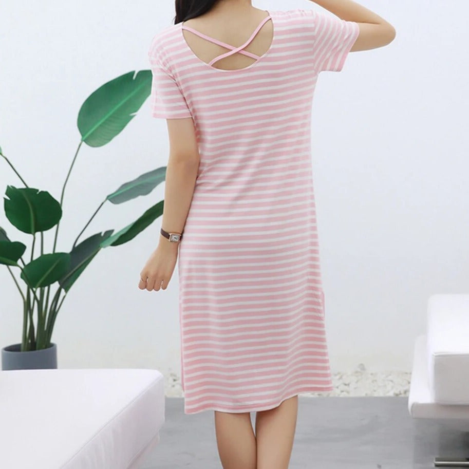 Nightgown nightdress with Inbuilt Bra Sleeves Stripes S to XL Plus Size available