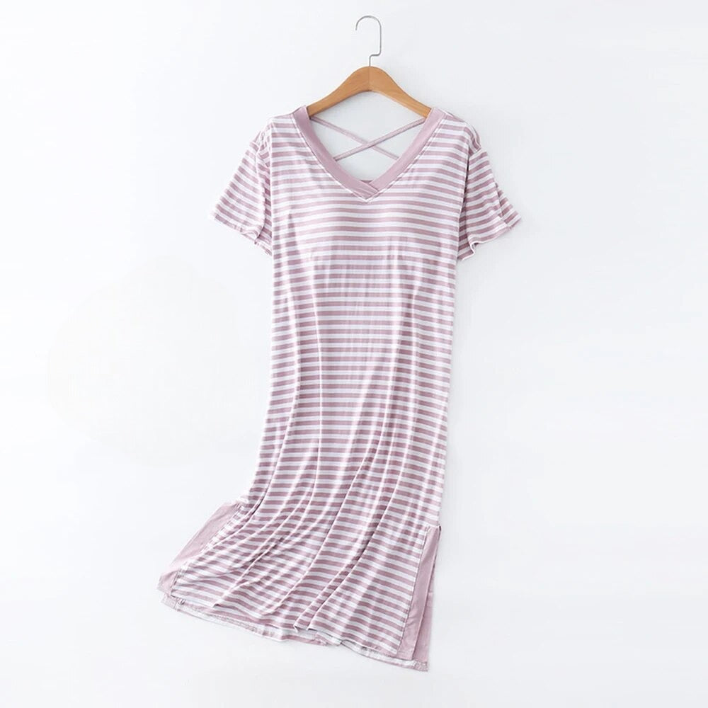 Nightgown nightdress with Inbuilt Bra Sleeves Stripes S to XL Plus Size available