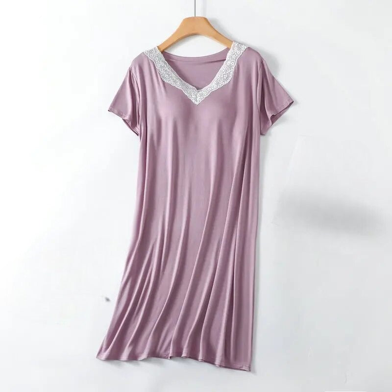 Nightdress Nightie With Inbuilt Bra Built In Bra V Neck Lace