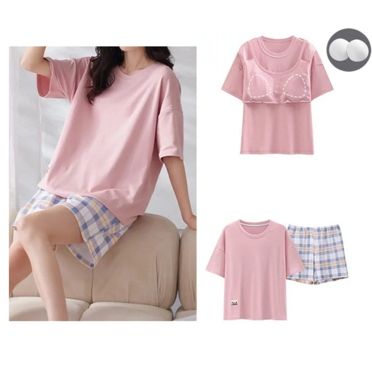 Parte superior de pijama con relleno incorporado. Conjunto de ropa de estar en casa. Talla grande disponible.