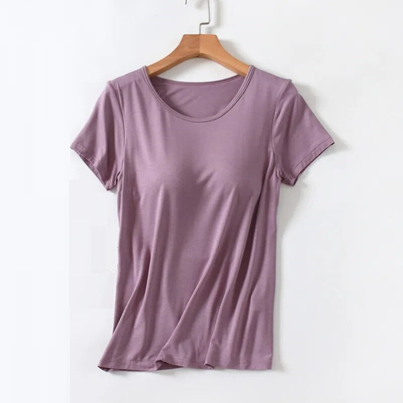 T-Shirt with Built In Bra Top Padding Plus Size available