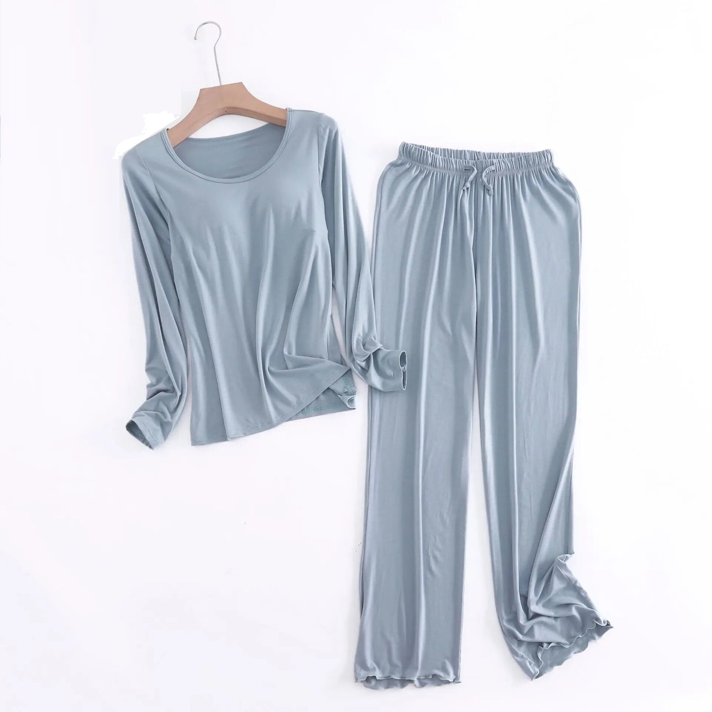 Two Piece Long Sleeve with Built In Bra Loungewear Pyjamas