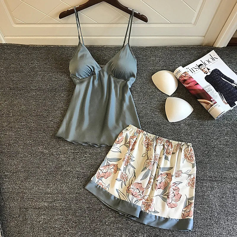 Silky Satin Pyjama Set with Removable Bra Cups Undo Your Bra