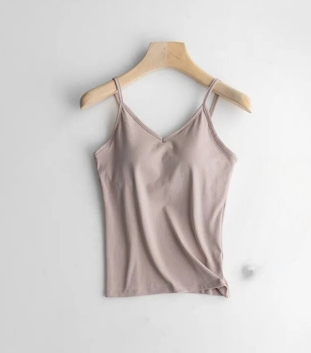 Singlet Top with Built in Bra Camisole V-neck with Built In Bra Cotton