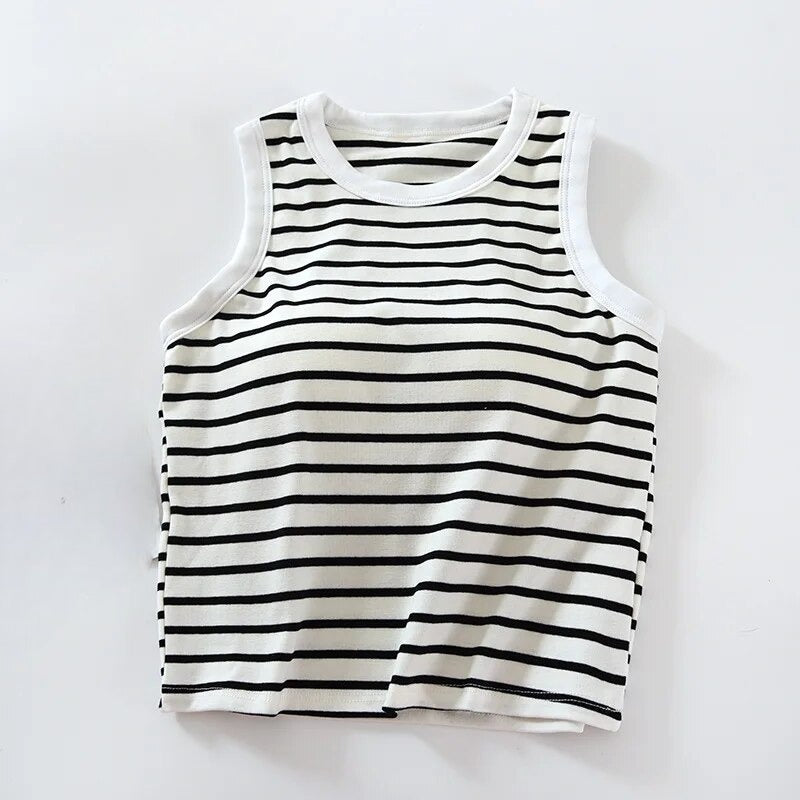 Summer Crop Tops with Built In Bra Knitted Striped Cotton