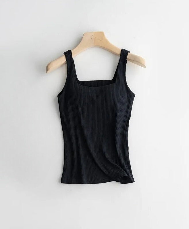 Square Neck Tank Top Shirt with Built In Bra Cotton